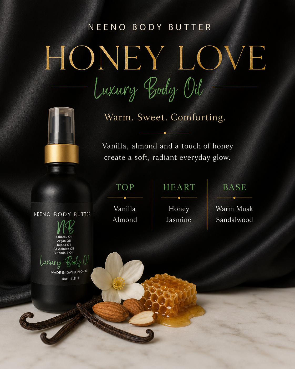 Honey Love Luxury Body Oil | Neeno Body Butter | Vanilla and Almond